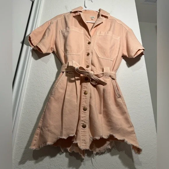 Anthropologie Pilcro Short Sleeve Destructed Denim Mini Dress Womens Size  XXS